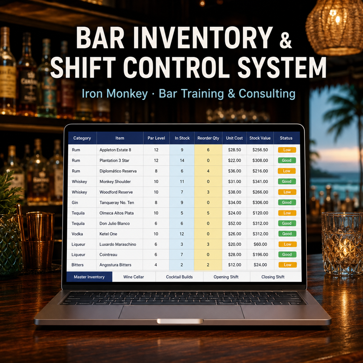 Bar Inventory & Shift Control System — Complete Excel Workbook
