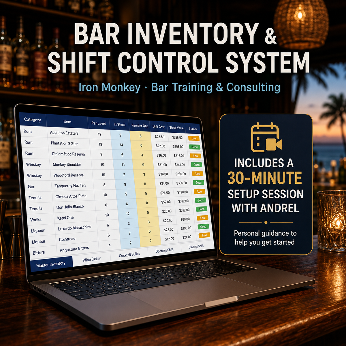 Bar Inventory & Shift Control System — Complete Excel Workbook